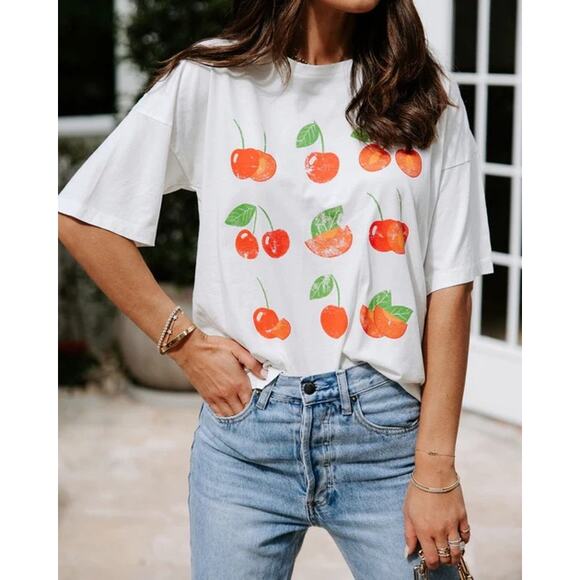 VICI Cherry On Top Shoulder Cut Out Graphic Tee Small S - Picture 11 of 11
